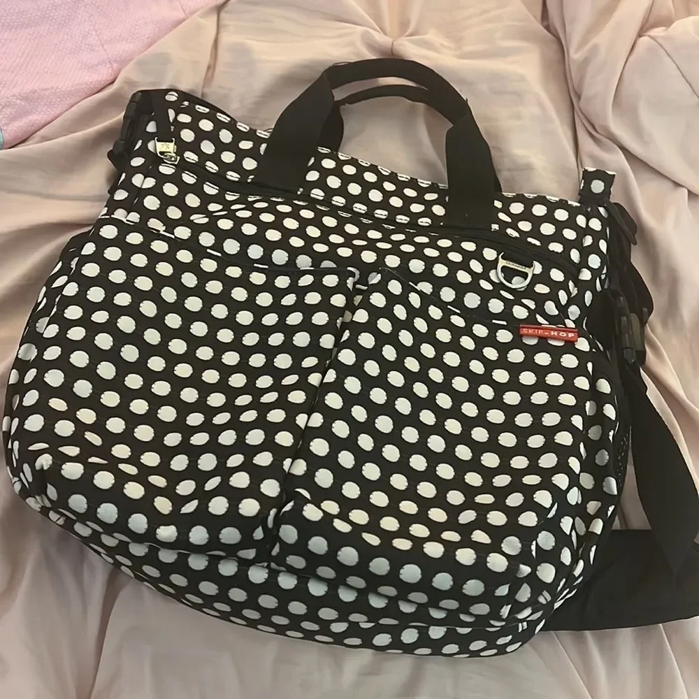 Skip Hop tote polka dots black white diaper bag messenger style target designer